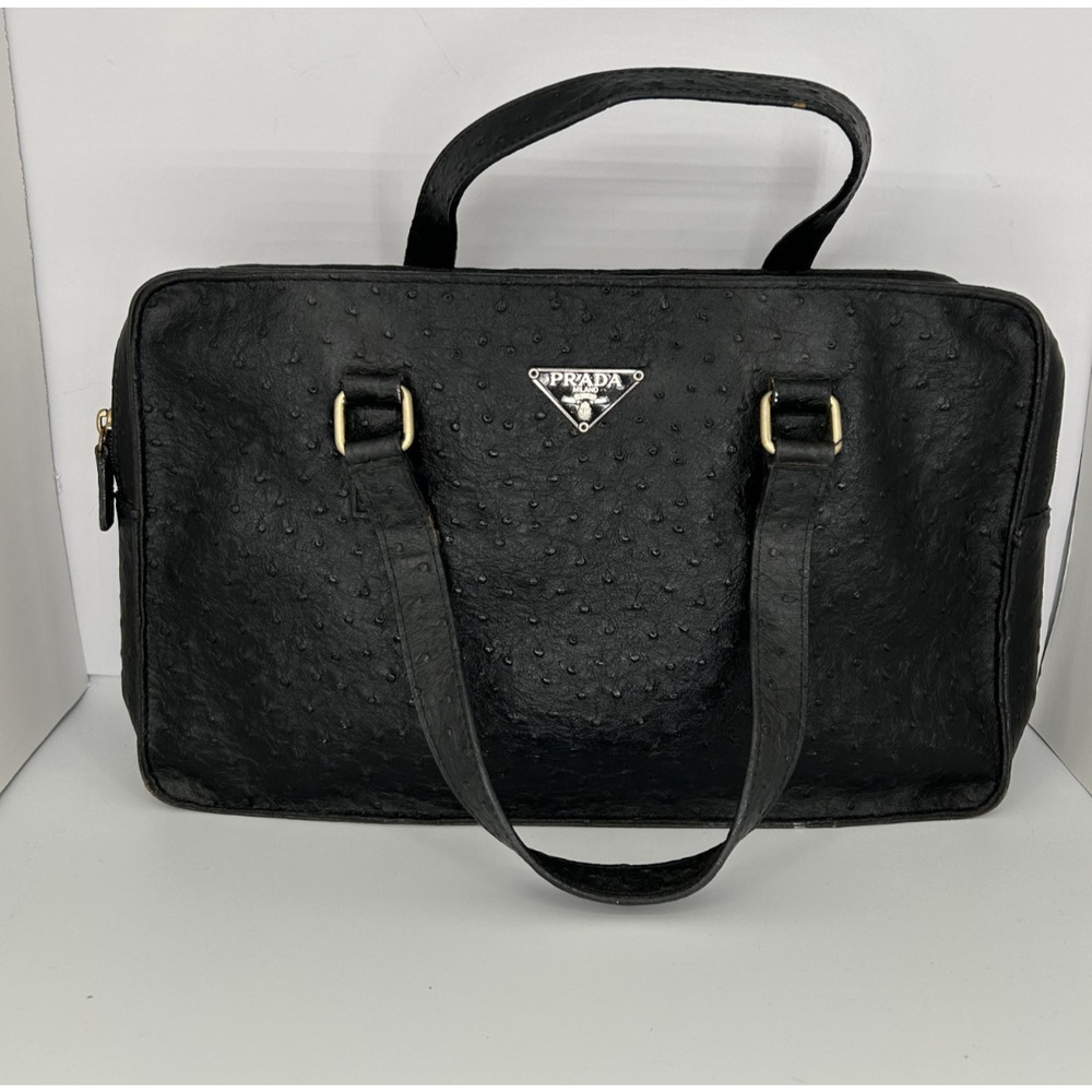 Design Inspired Black Ostrich-Texture Leather Handbag